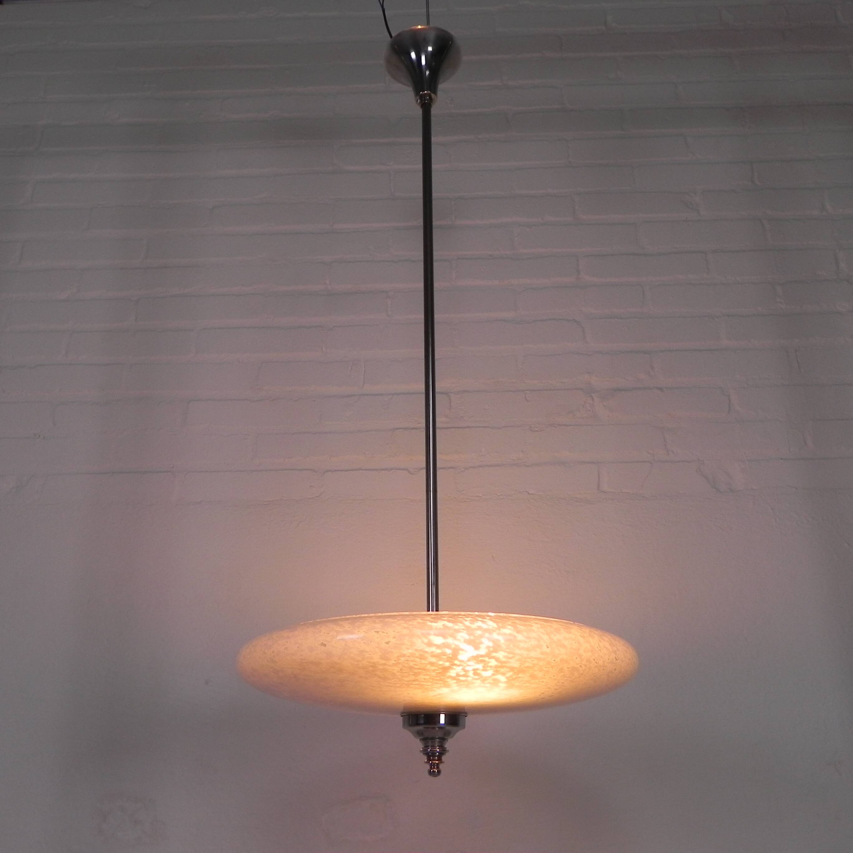 Art Deco pendant lamp with cloudy glass bowl, 1930s