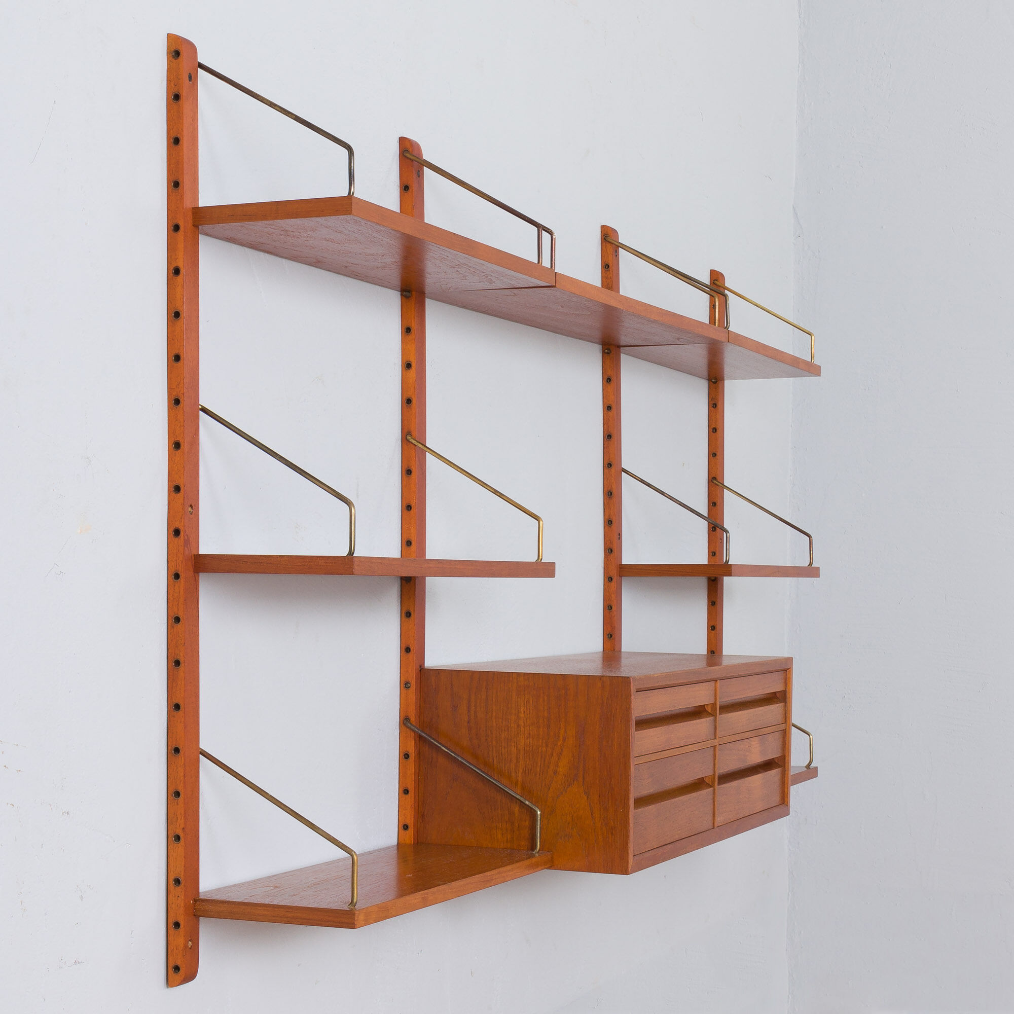 Poul Cadovius Teak dresser Wall Unit With a chest of drawers And 7 Shelves, Denmark 1960s