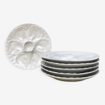 6 oyster plates white porcelain Pillivuyt