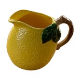 Lemon pitcher in ceramic slurry glazed yellow and green vintage