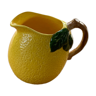Lemon pitcher in ceramic slurry glazed yellow and green vintage