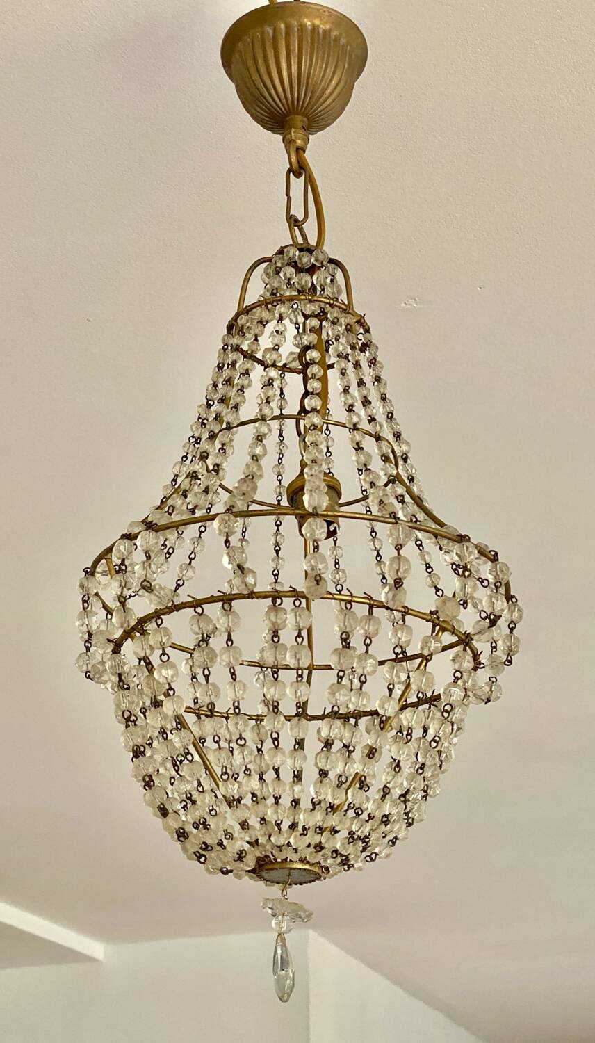 Brass balloon chandelier and glass beads