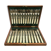 Set covered fish 12 people silver metal Ivoirine Victorian Lee Wigfull Antique English