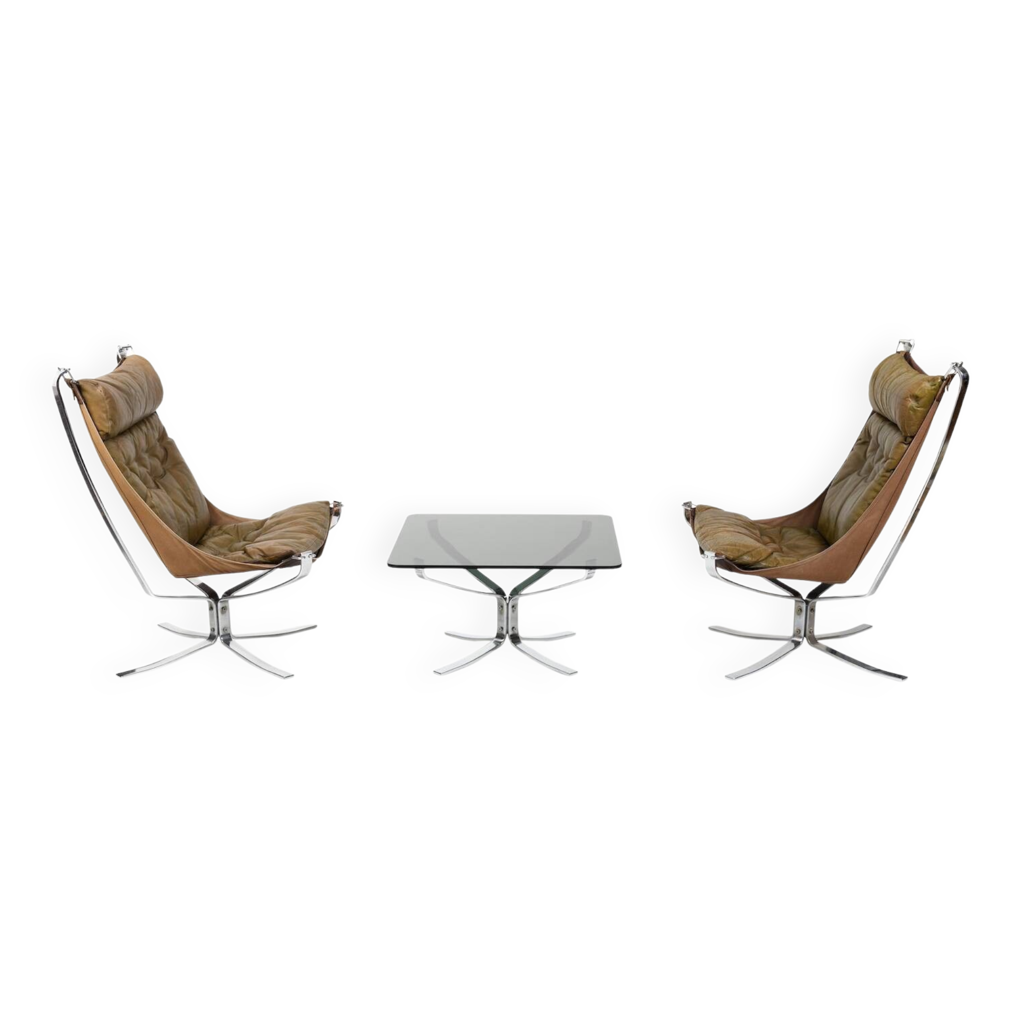 Chaises et table Chromed Falcon par Sigurd Ressell années 1970