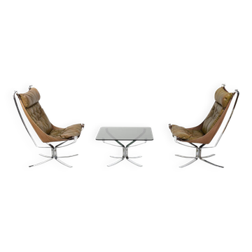 Chaises et table Chromed Falcon par Sigurd Ressell années 1970