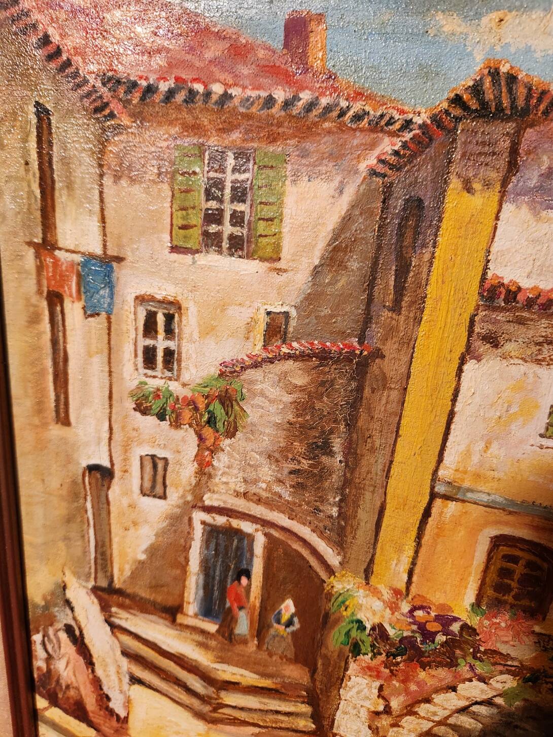 Oil painting on canvas Provençal landscape santons framed signed