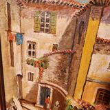 Oil painting on canvas Provençal landscape santons framed signed