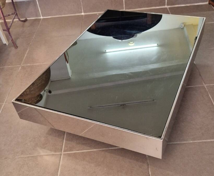 Rectangular mirrored coffee table Cidue 1970