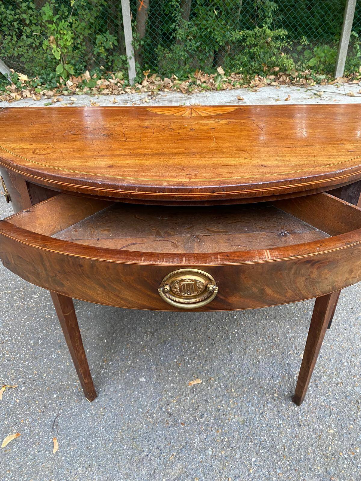 19th century English mahogany half-moon console desk