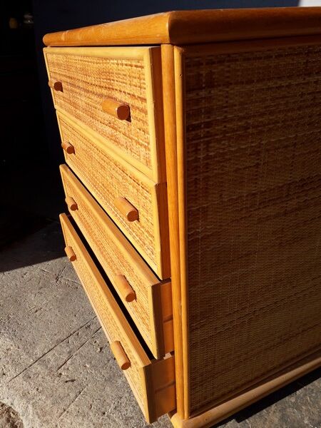 Commode en rotin époque 1970