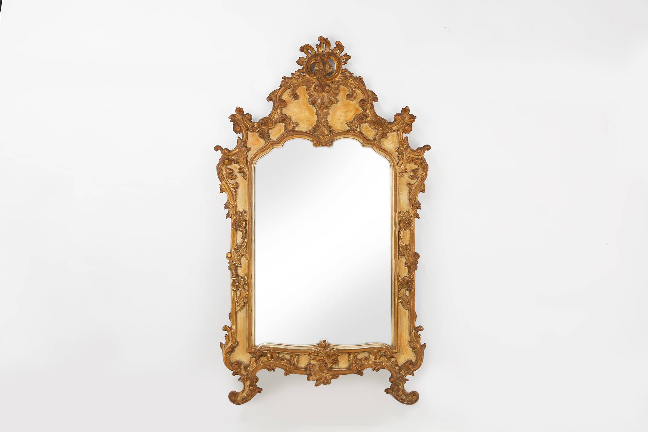 Timeless decorative rococo style gilted mirror in resin, Belgium 1950s