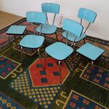 Blue formica chairs and stools