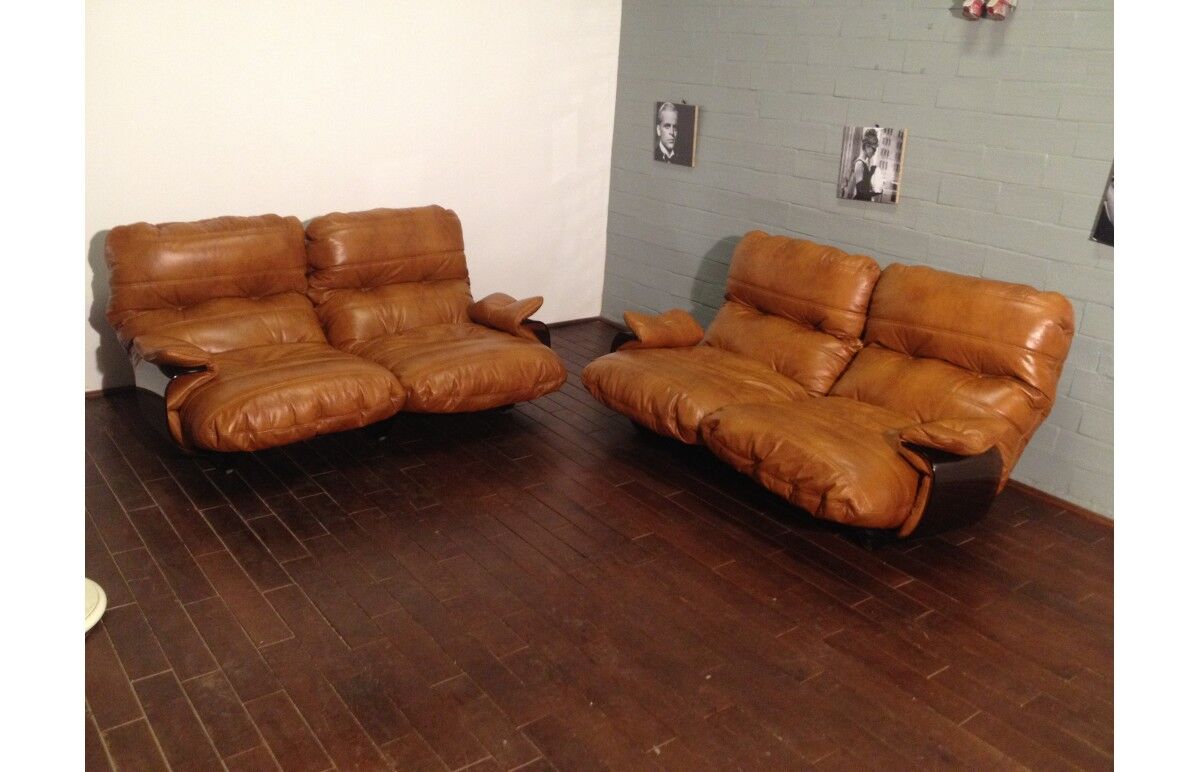 Lot of cognac "Marsala" leather sofas by Michel Ducaroy for line Roset 1970