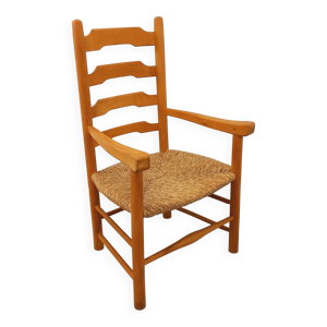 fauteuil vintage en bois - paille