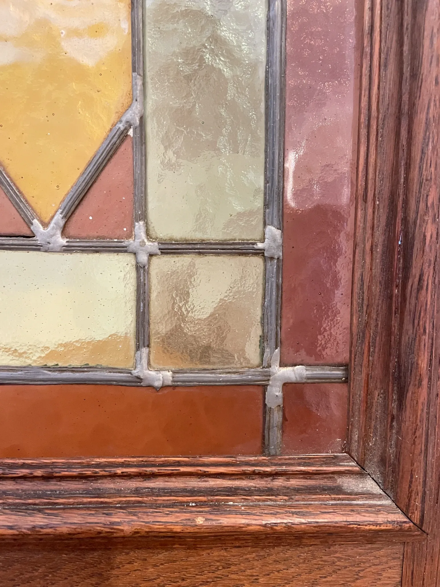 Rare - antique wooden furniture door with art nouveau stained glass
