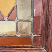 Rare - antique wooden furniture door with art nouveau stained glass