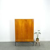 Meuble en placage avec tiroirs et piètement en acier, armoire vintage