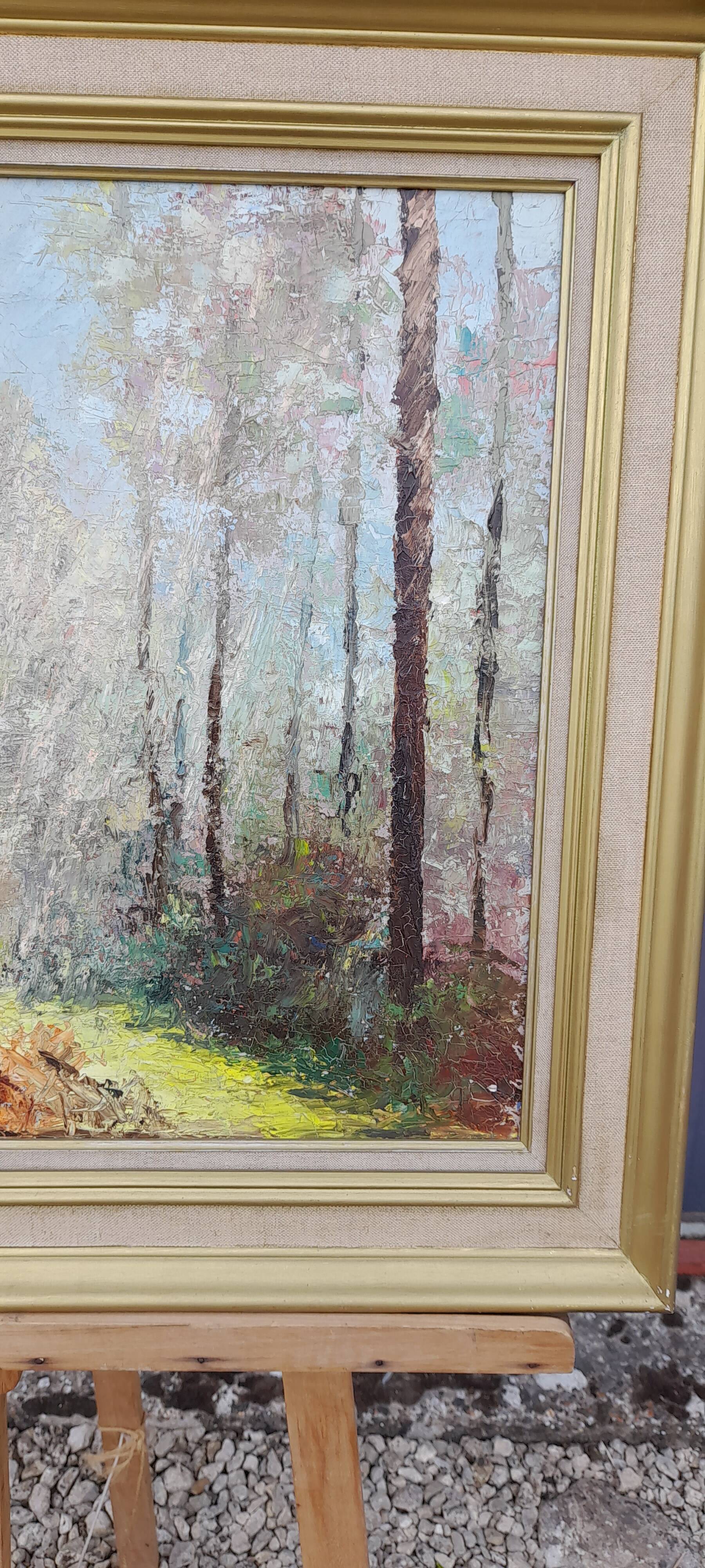 Framed oil on canvas signed J. Trassard Soleil Landais L 80.5 cm