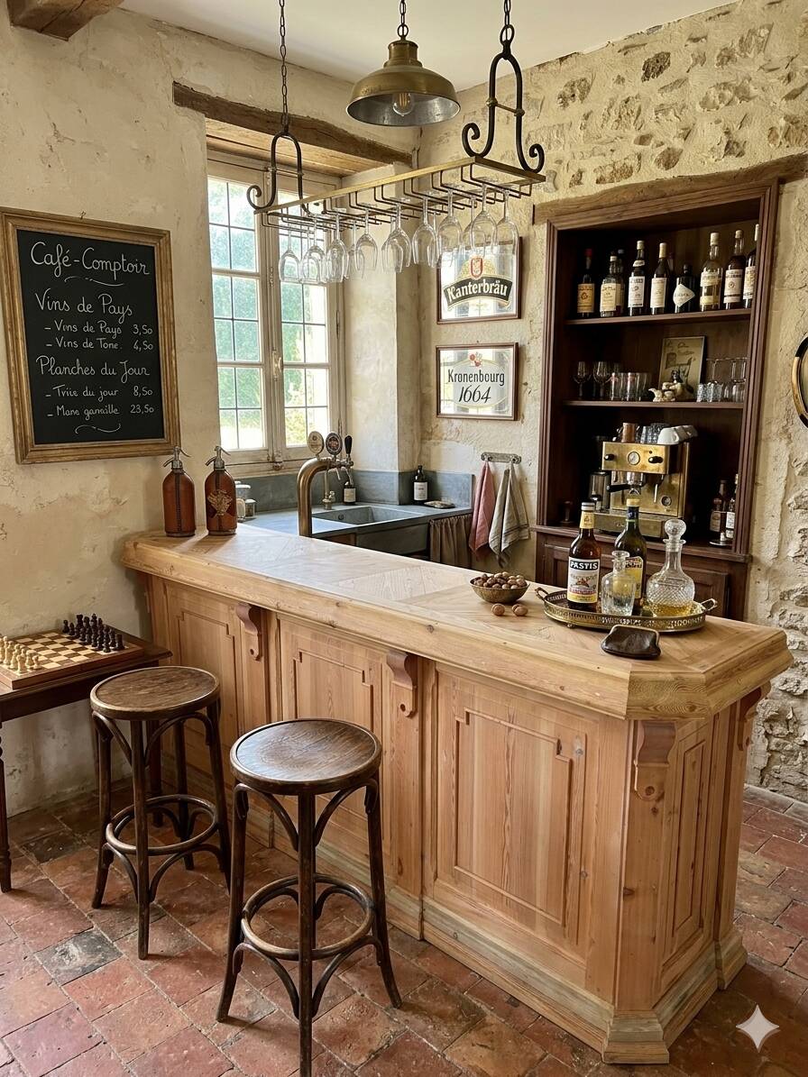 Bistro counter with a Hungarian point design.