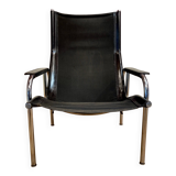 Black leather reclining lounge chair, "Hans Eichenberger" design, 1960.