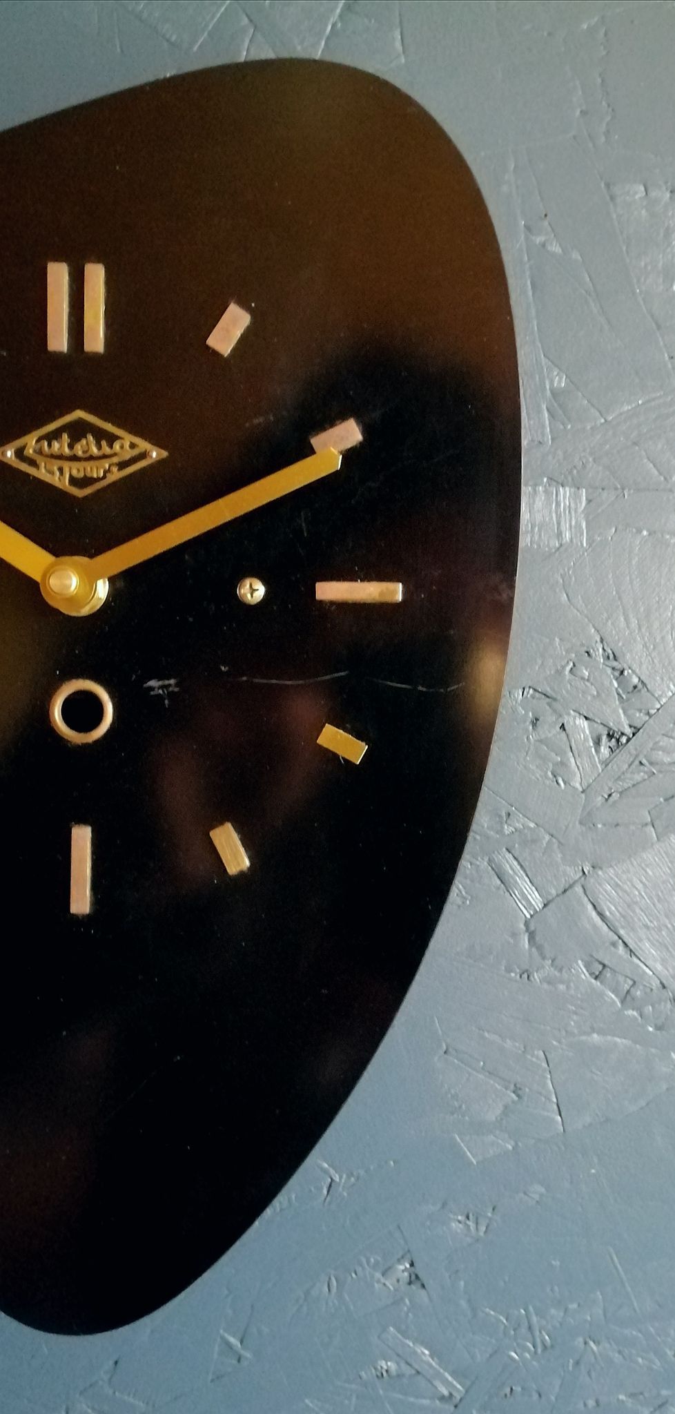 Horloge formica vintage pendule murale silencieuse asymétrique "Lutecia noir"