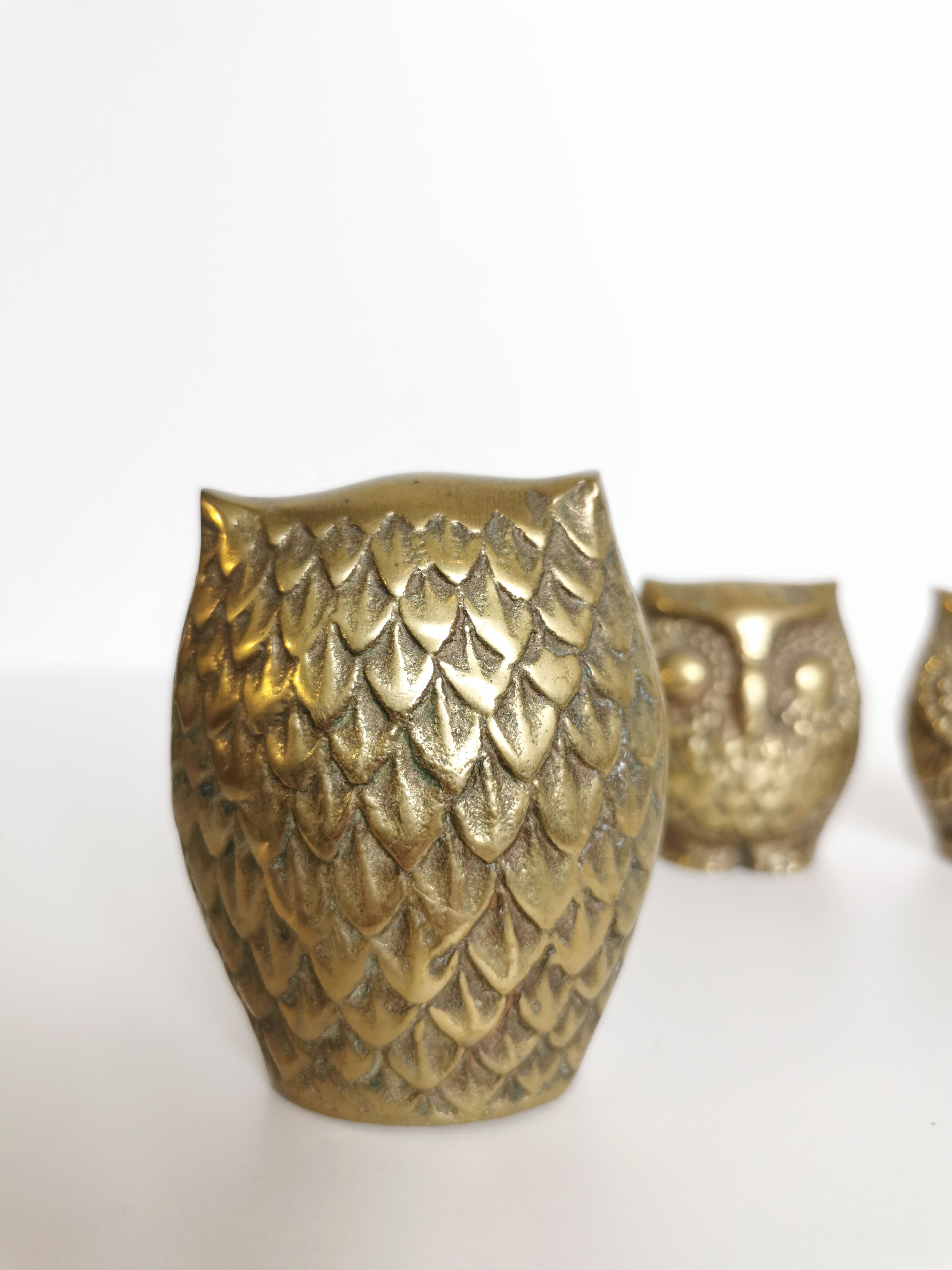 Trio of brass owls