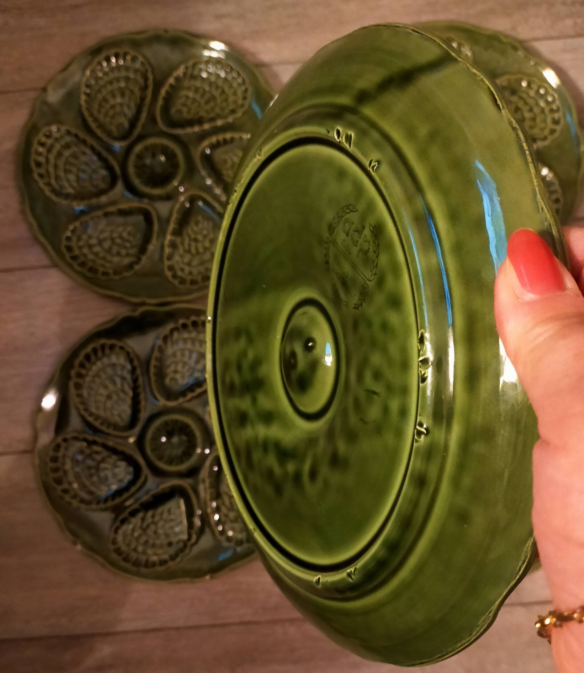 Set of 5 bottle green oyster slushie plates