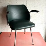 Vintage green faux leather and chrome armchair