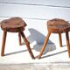 Paire de tabourets bois tripode brutaliste