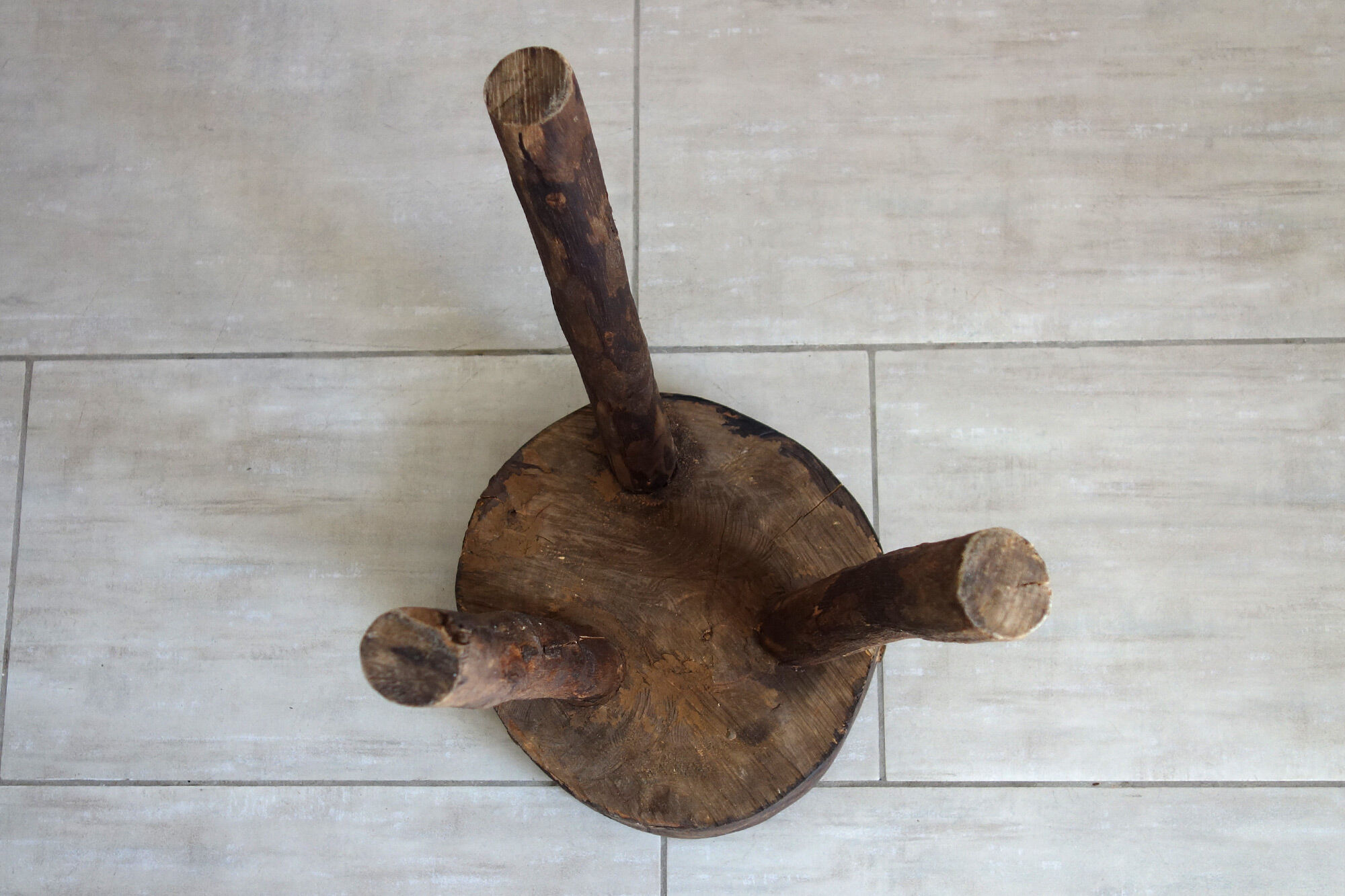 Vintage folk art tripod brutalist stool