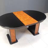 Vintage extendable burl wood and lacquer dining table, 1980s