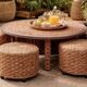 Coffee table and 4 stools in the style of Audoux & Minet.