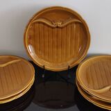 8 vintage Gien France asparagus plates in glazed brown slip