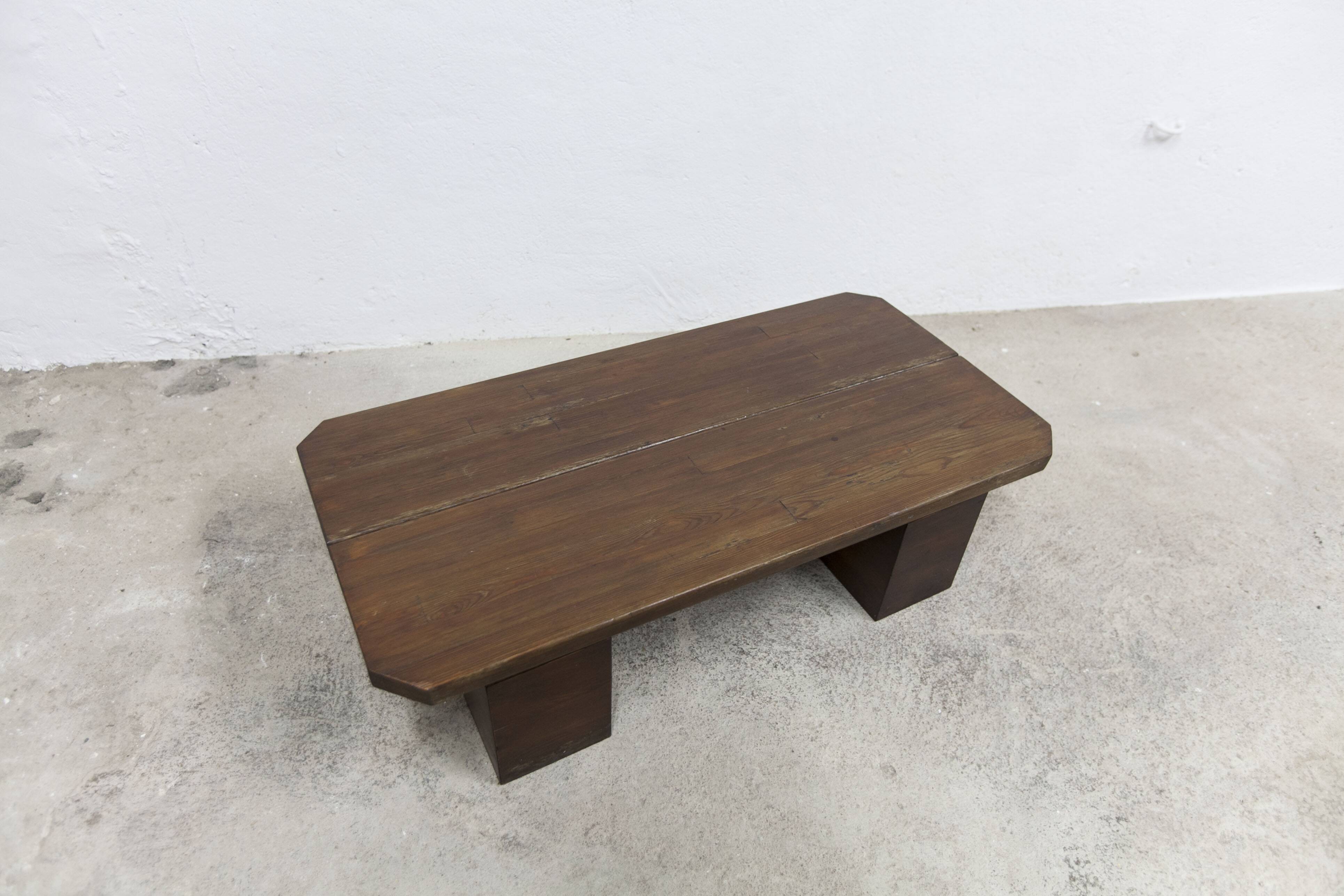 Brutalist style coffee table 1960 rectangular with cut corners