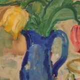 Original mid-century Swedish oil on panel – “Tea” by Karl Enoch Ohlsson – vintage & framed – 56 × 64 cm