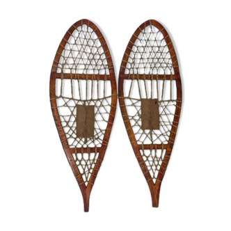 Pair of wooden snowshoes