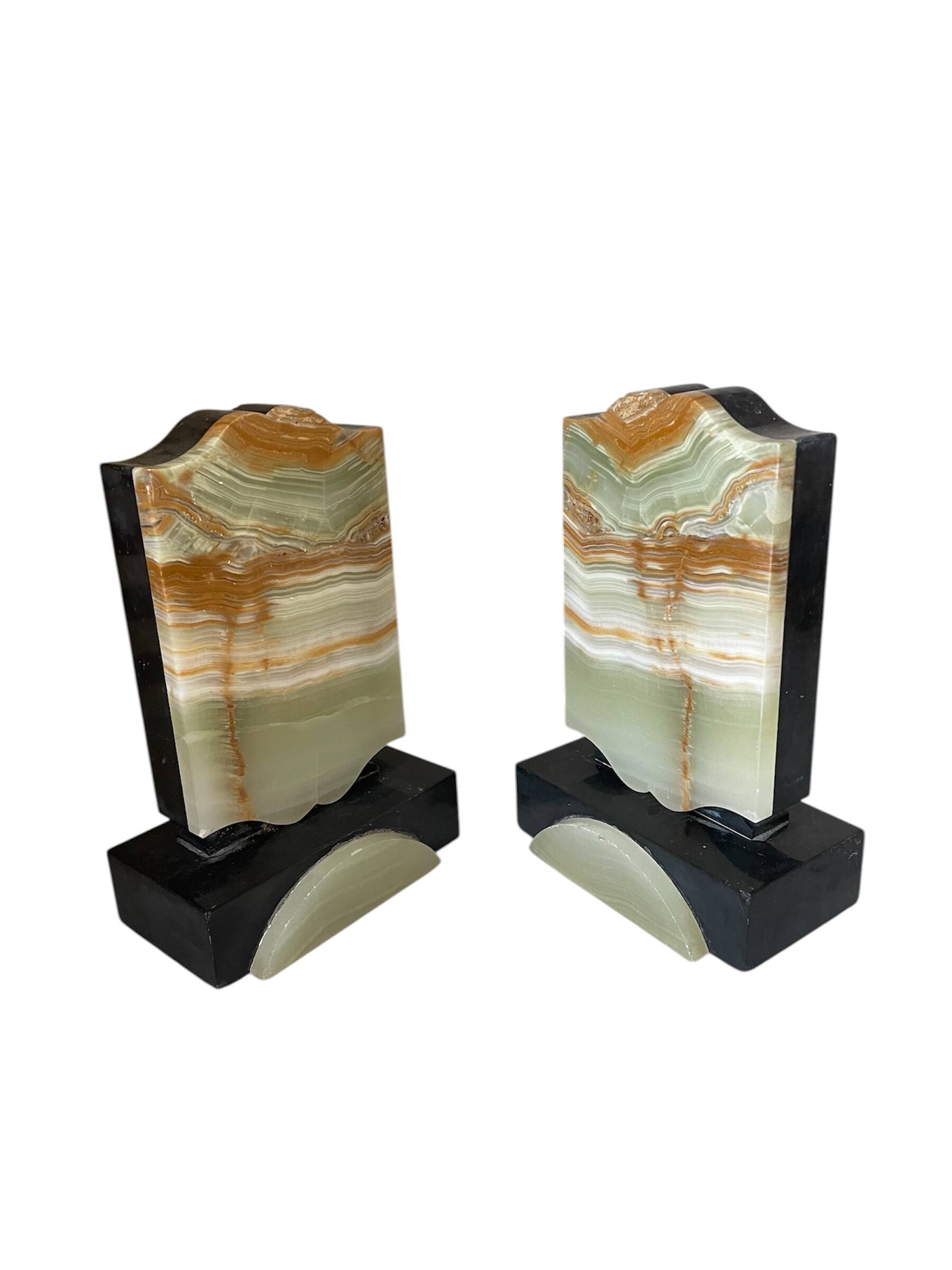 Art Deco onyx and marble bookends