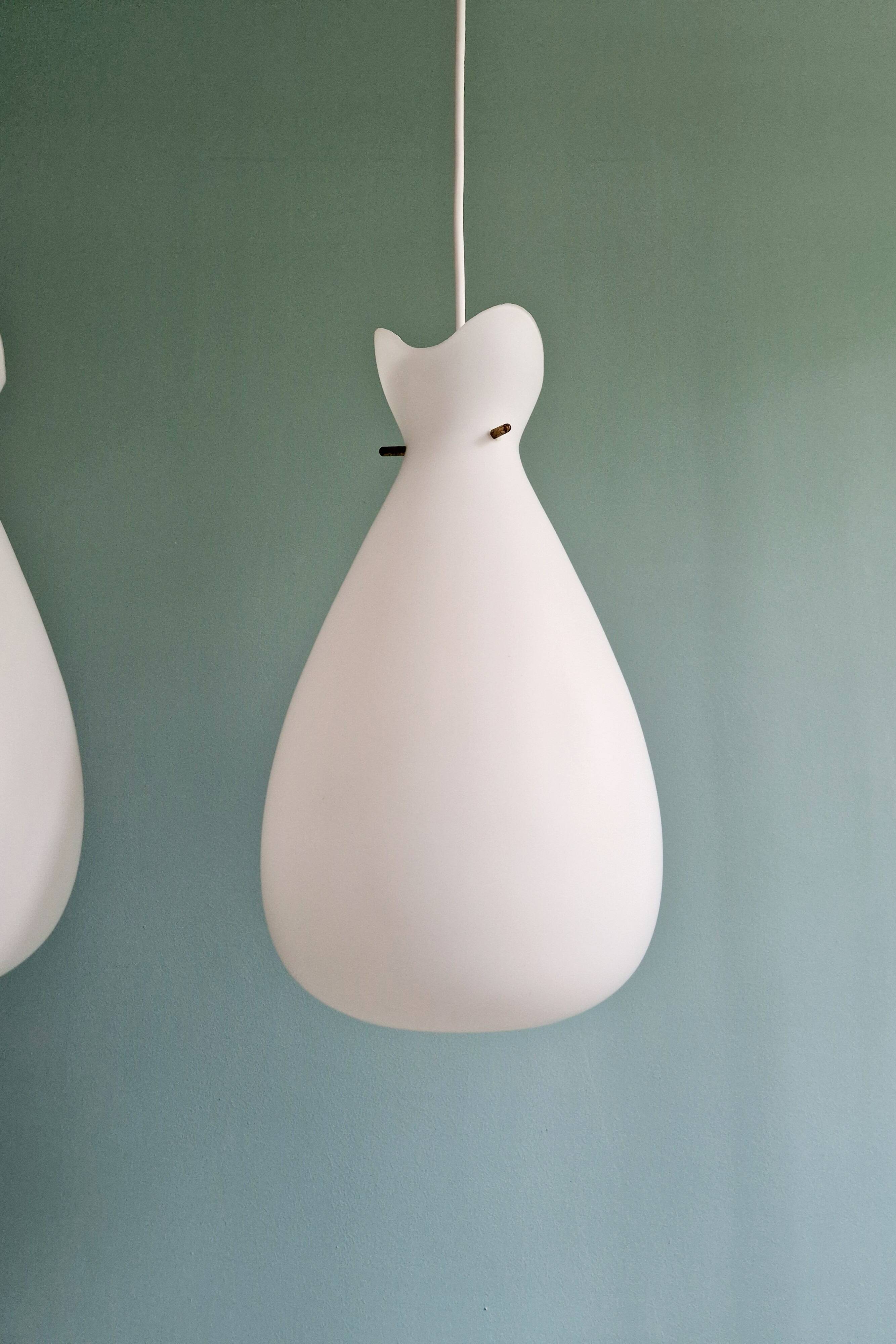 Scandinavian suspension in frosted white glass, 1960s
