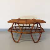 Coffee table with magazine tray in vintage rattan from the 60s