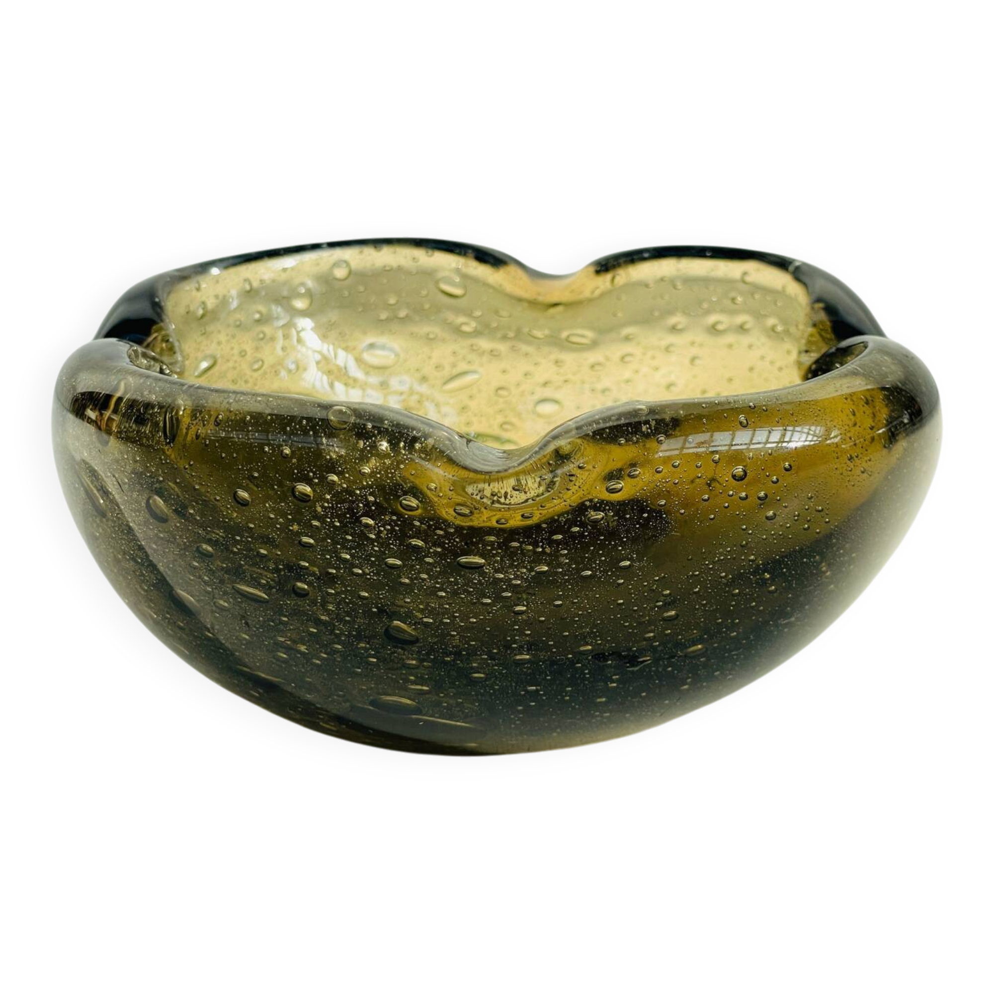 Cendrier en verre bulle ambré – design vintage années 60