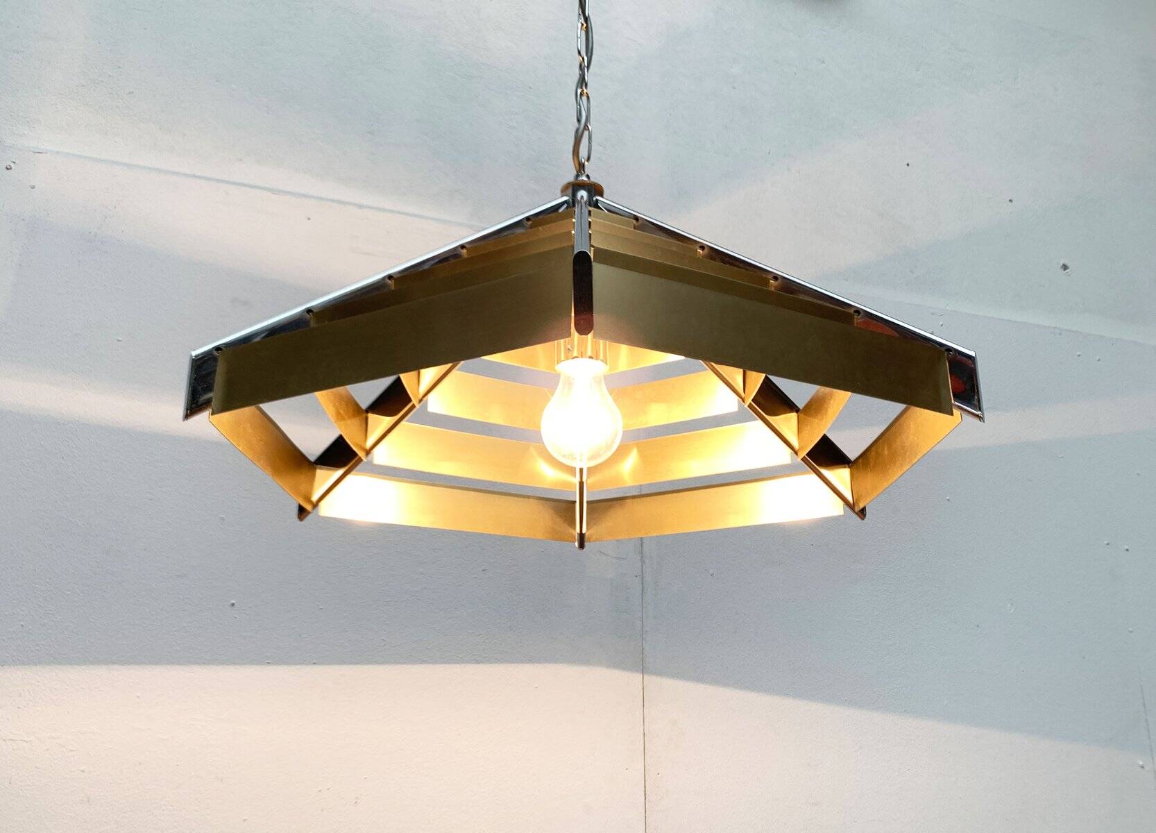 Geometric postmodern vintage pendant lamp, 1980s.