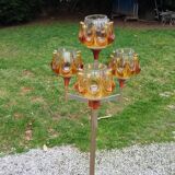 1970s design floor lamp in gold and orange chrome metal with 4 glass tulips