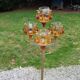 1970s design floor lamp in chrome metal with gold and orange, featuring 4 glass tulips.
