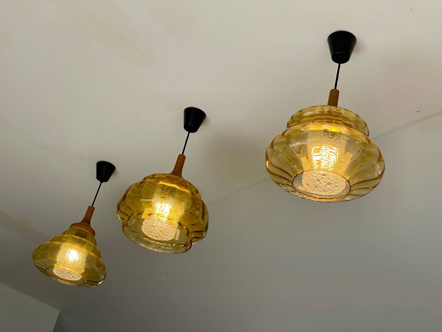 Trio of 3 glass chandelier suspensions GDR 1970 Veb Narva