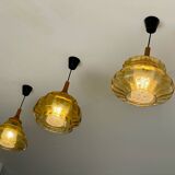 Trio of 3 glass chandelier suspensions GDR 1970 Veb Narva