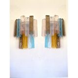 21st Century Multicolored "Squared" Murano Glass Wall Sconces - a Pair