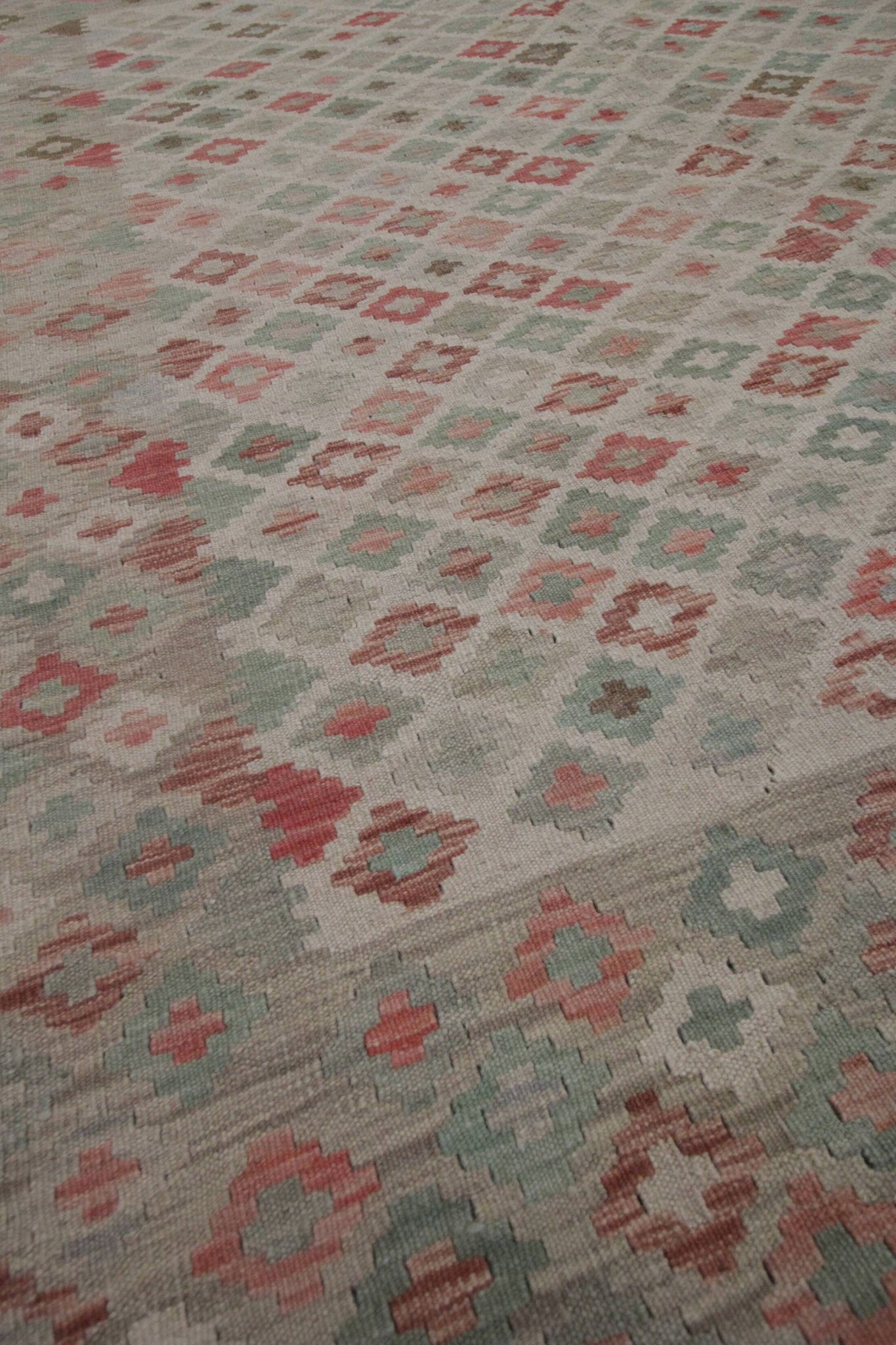 Geometric Kilim Rug Grey, Afghan Wool Carpet Handmade, Neutral Rustic Home