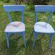pair of chippy blue paint bistro chairs