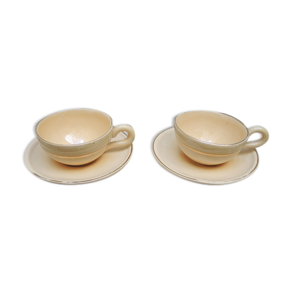 Ancien service de petit déjeuner au lit en faïence avec plateau