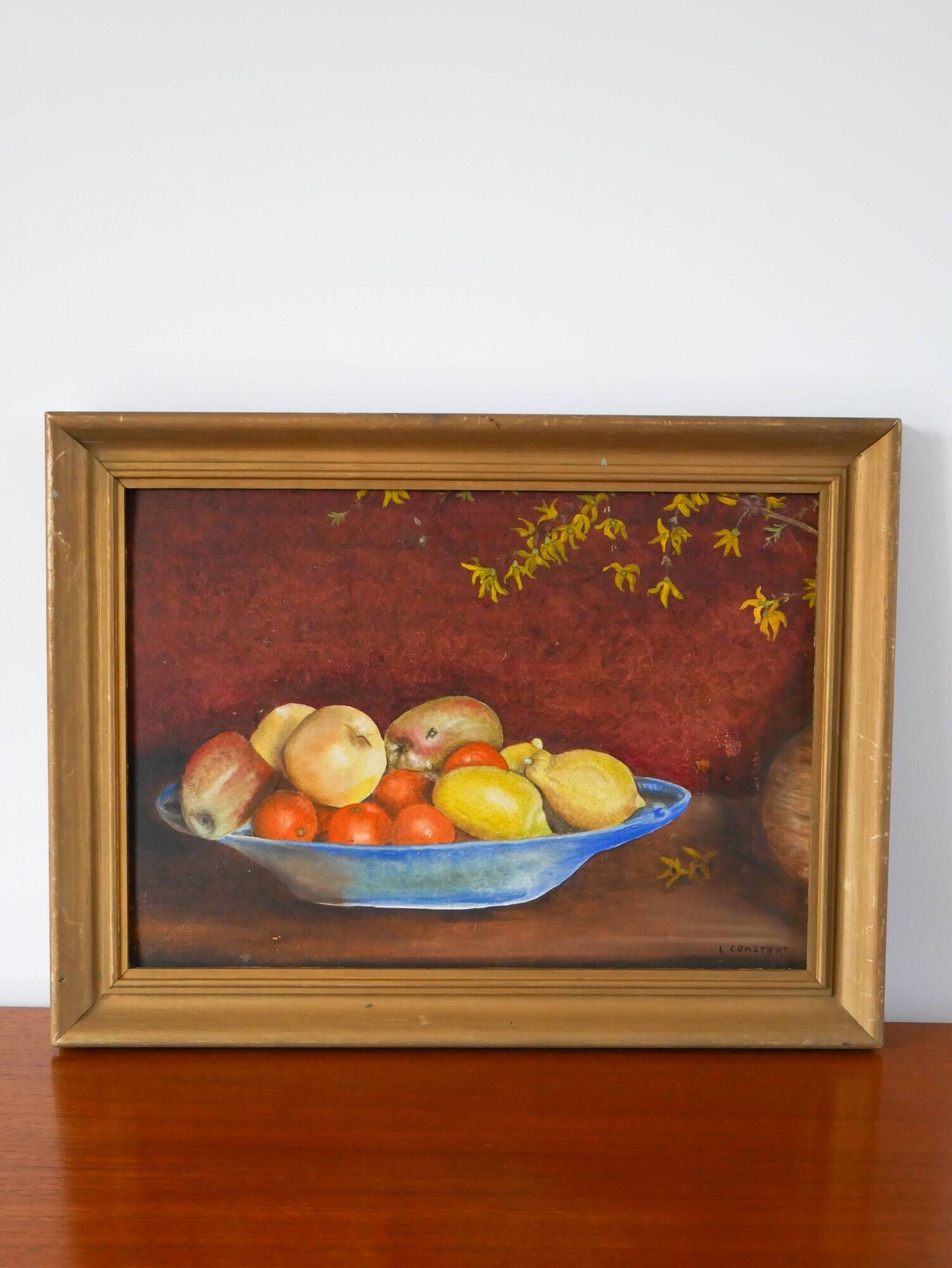oil painting on panel still life fruit lemons signed 1950